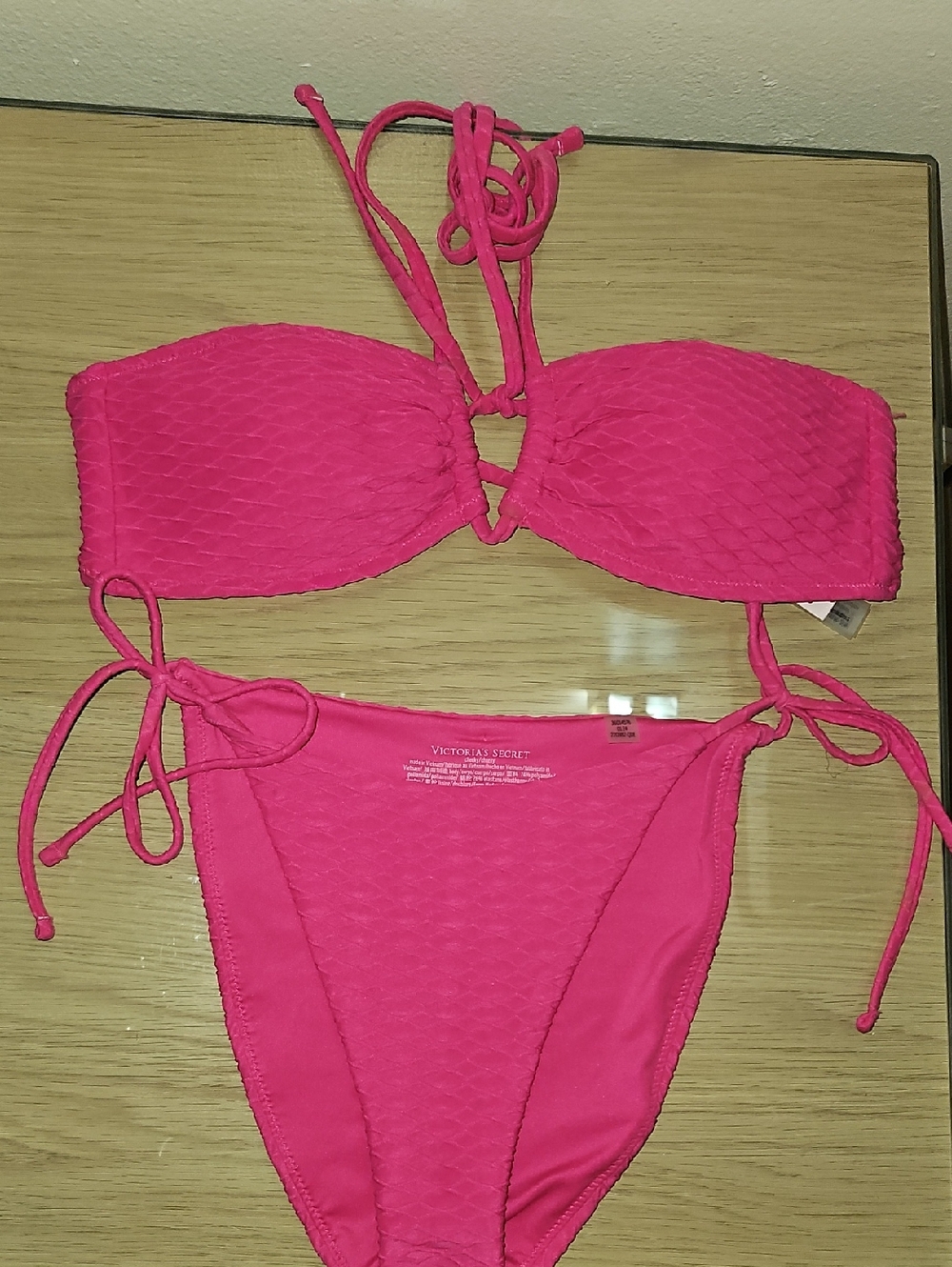 Victoria's Secret Hot Pink Textured Bandeau & Tie-Side Bikini